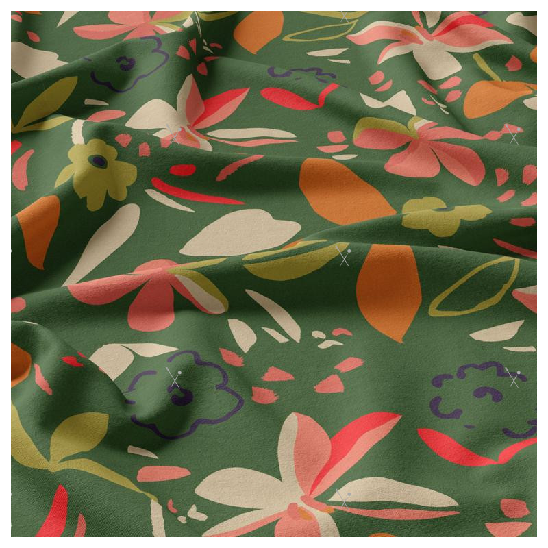 Printed Viscose BEAUTY Dark Khaki / Coral